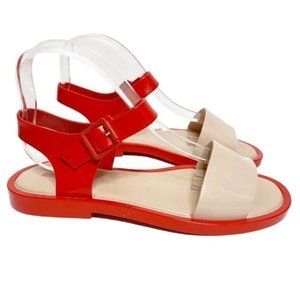 Melissa Open Toe Colorblock Jelly Sandals 9 Red Pink Nude Neutral Ankle Strap